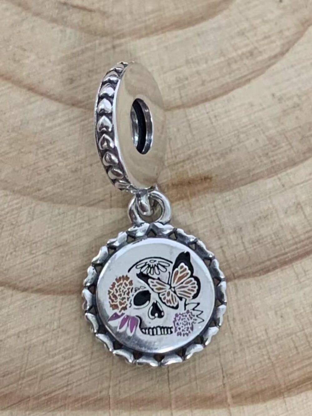 Pandora Day of the Dead Sugar Skull Dangle Charm, S925 Silver Jewelry